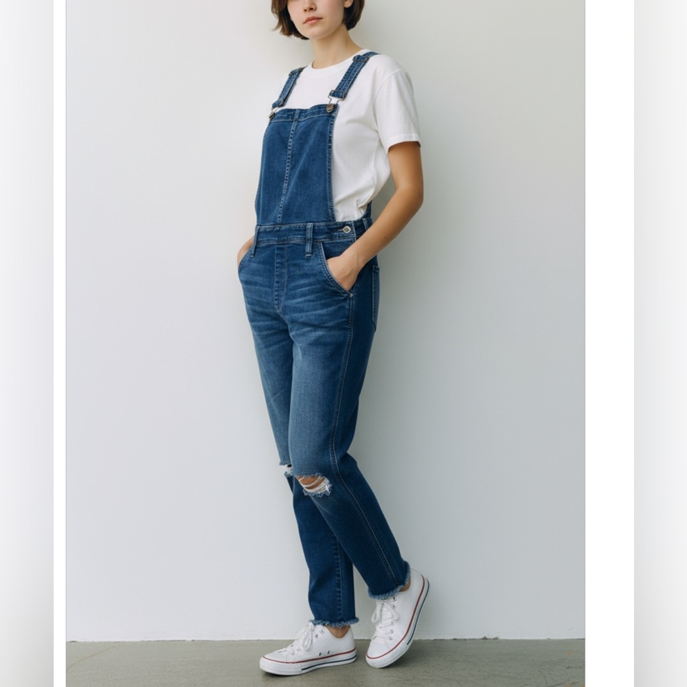 Madewell Size S Roadtripper Women's Distressed Denim Overalls in Brodie Wash